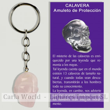 CALAVERA. Llavero amuleto calavera Cuarzo Rosa. 