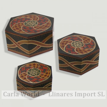 Set de 3 cajas madera. 19X15x13cm