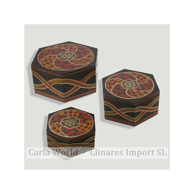 Set de 3 cajas madera. 19X15x13cm Set de 3 cajas madera. 19X15x13cm