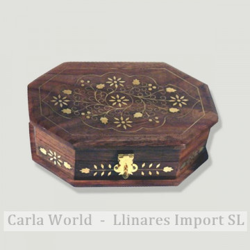 Caja octogonal madera india 20cm
