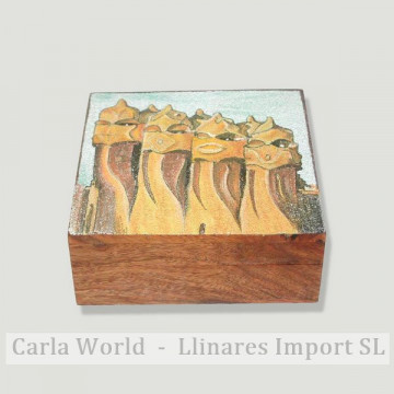 Caja madera arena pintada torres 13x13cm