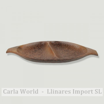 Bandeja Madeira Coco Oval Divisória 35cm