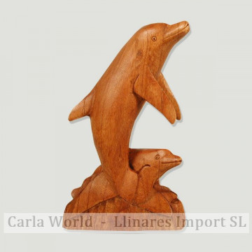 Delfín madera doble con bebé. 50cm