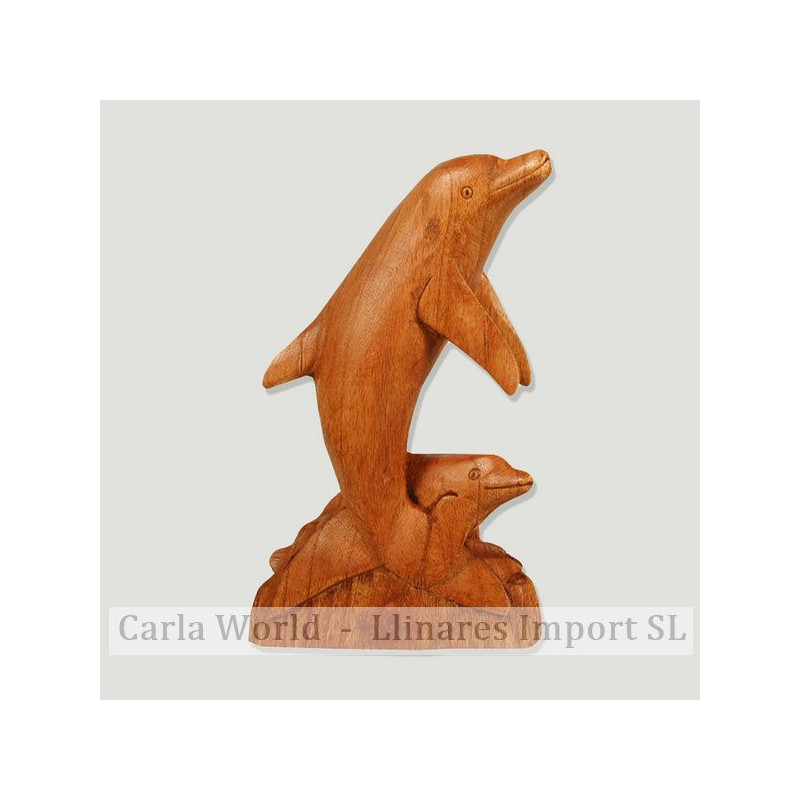 Delfín madera doble con bebé. 50cm Delfín madera doble con bebé. 50cm