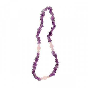 Collier puce et boule facettée. 40cm. Améthyste et Quartz Rose