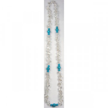 Faceted ball and chip necklace. 70cm. Rock crystal and turquoise.