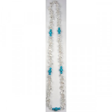 Collier puce et boule facettée. 70cm. Cristal de roche et turquoise.