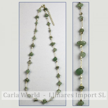 Collier puce Aventurine verte chaîne dorée 42-47cm