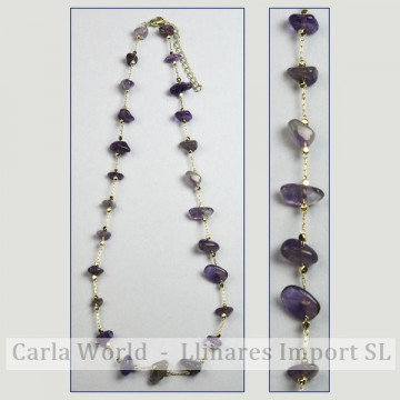 Amethyst chip necklace golden chain 42-47cm