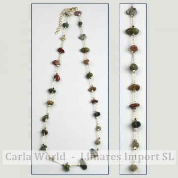 Indian Jasper chip necklace golden chain 42-47cm