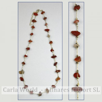 Carnelian chip necklace golden chain 42-47cm