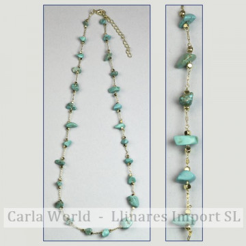 Turquenite chip necklace golden chain 42-47cm