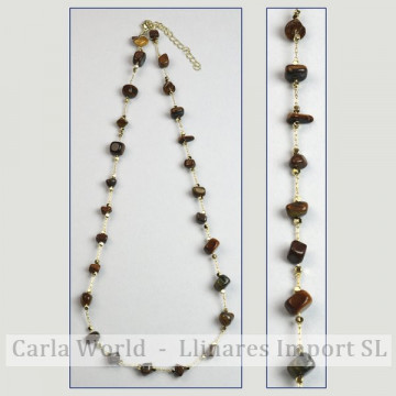 Tiger Eye chip necklace golden chain 42-47cm