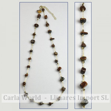 Tiger Eye chip necklace golden chain 42-47cm