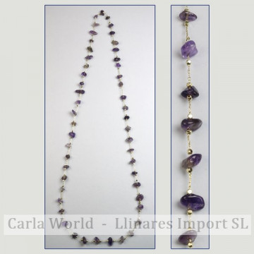 Amethyst chip necklace golden chain 80cm