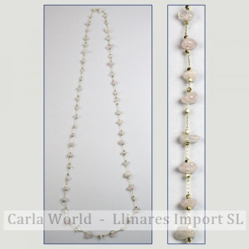 Collier puce Quartz rose chaîne dorée 80cm