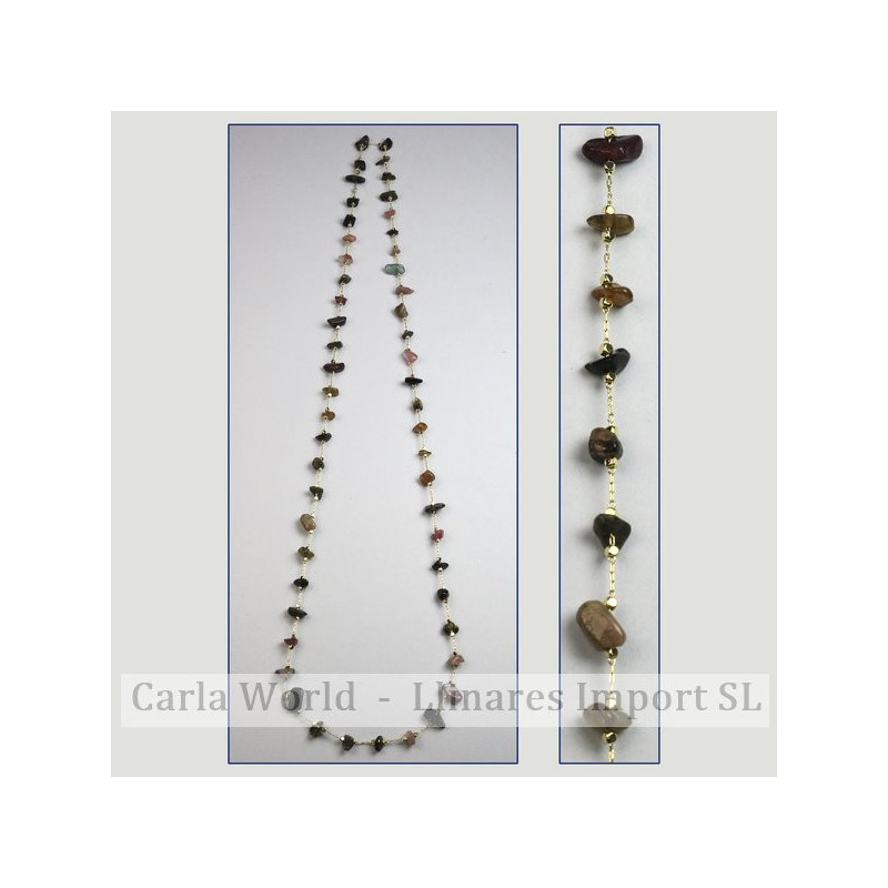 Multicolor tourmaline chip necklace golden chain 80cm Multicolor tourmaline chip necklace golden chain 80cm
