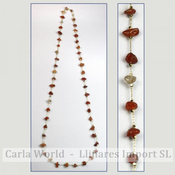 Carneola chip necklace golden chain 80cm
