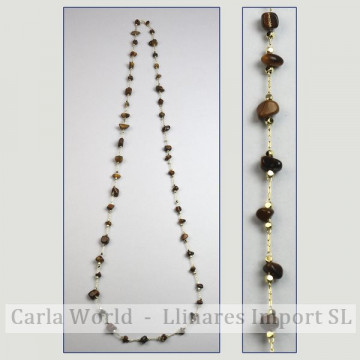 Colar de chips Tiger Eye corrente dourada 80cm