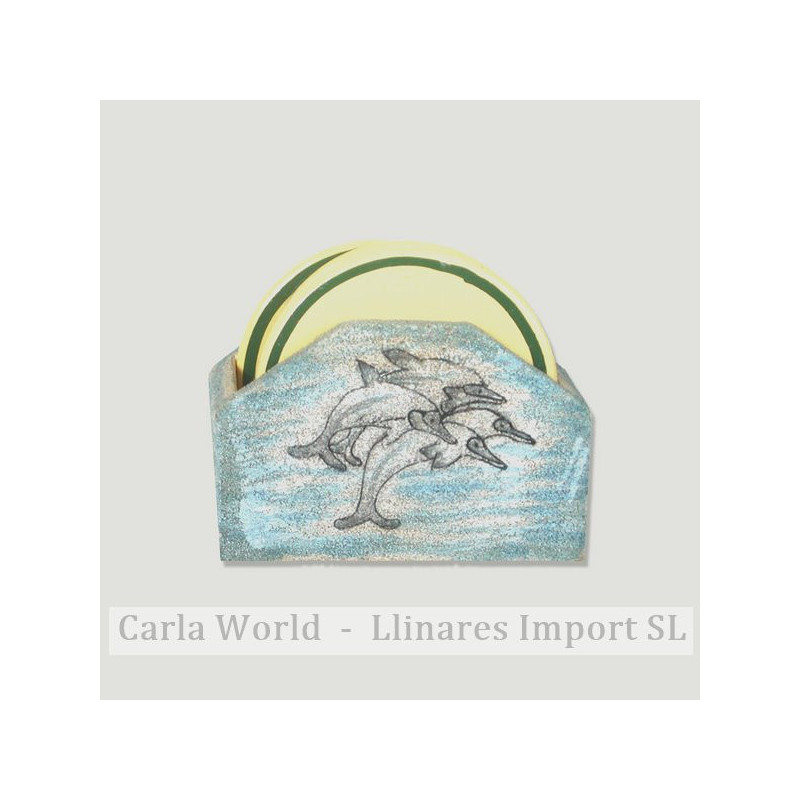 Set Base para Copos Madeira Golfinhos 8x10cm Set Base para Copos Madeira Golfinhos 8x10cm