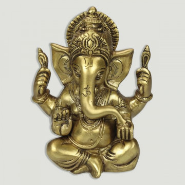 Golden brass Ganesha. 12x14.5cm.