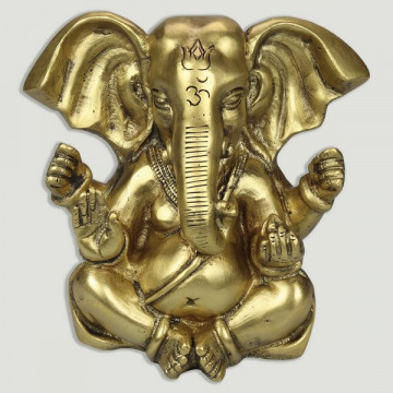 Golden brass Ganesha. 14X12cm.