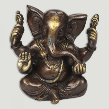 Ganesha en laiton doré foncé. 12x11,5cm.