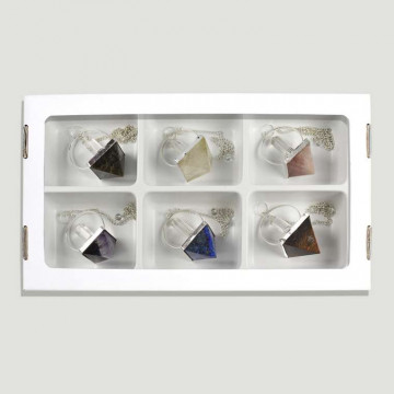 Silverplated Tip Pyramid Pendulum, Assorted Minerals. (Al6).