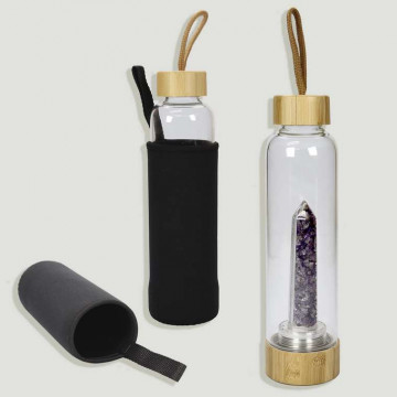 Amethyst Chip Bottle with Bamboo cap. 25X6cm.