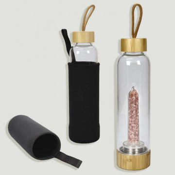 Rose Quartz Chip Bottle with Bamboo cap. 25x6cm.