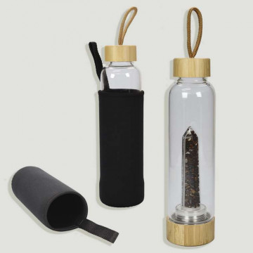 Tiger Eye Chip Bottle with Bamboo cap. 25x6cm.