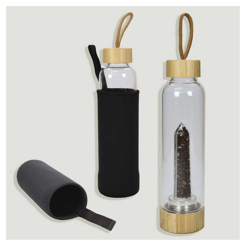 Tiger Eye Chip Bottle with Bamboo cap. 25x6cm. Tiger Eye Chip Bottle with Bamboo cap. 25x6cm.