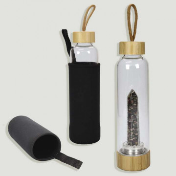 Multicolored Tourmaline Chip Bottle with Bamboo cap. 25x6cm.