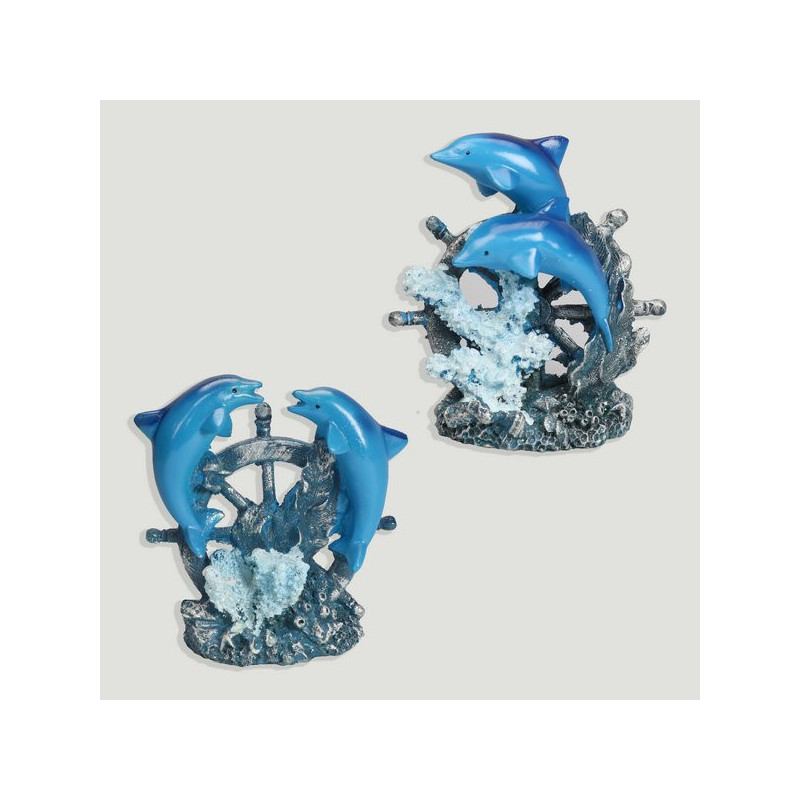 Double resin dolphin at helm. 12x13cm Double resin dolphin at helm. 12x13cm