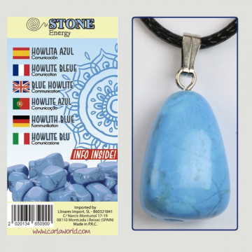 Crochet 90. Pendentif roulé minéral. Modèle Howlite bleue.