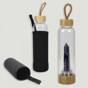 Bamboo stopper bottle. Lapis lazuli chips. 25x6cm.