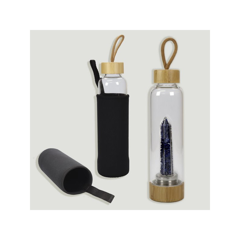 Bamboo stopper bottle. Lapis lazuli chips. 25x6cm. Bamboo stopper bottle. Lapis lazuli chips. 25x6cm.