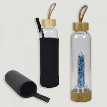 Bamboo stopper bottle. Turquoise Howlite Chip. 25x6cm.