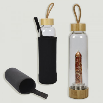 Bamboo stopper bottle. Chip Carneola. 25x6cm.