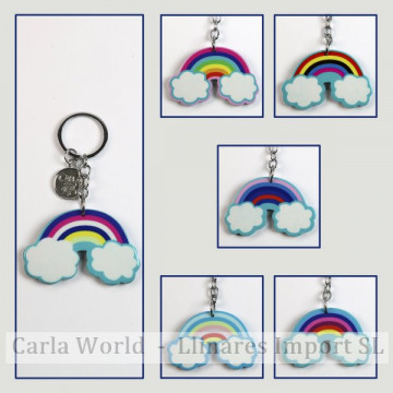 Hook 11 - Methacrylate keychain. Rainbow pattern and clouds. Assorted colors.