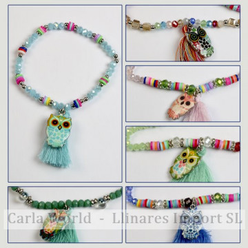Hook 20 - Elastic bracelet with pompom. Owl pattern. Assorted colors.