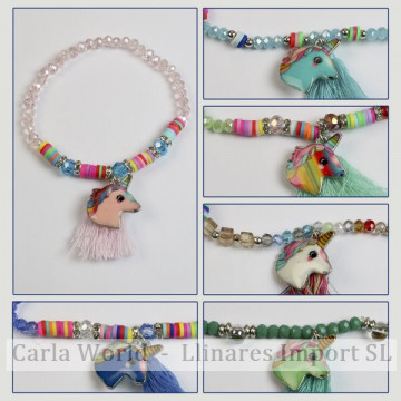 Gancho 21 - Pulsera elástica con pompón. Modelo unicornio. Colores surtidos.