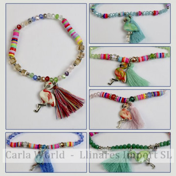 Gancho 22 - Pulsera elástica con pompón. Modelo flamenco. Colores surtidos.