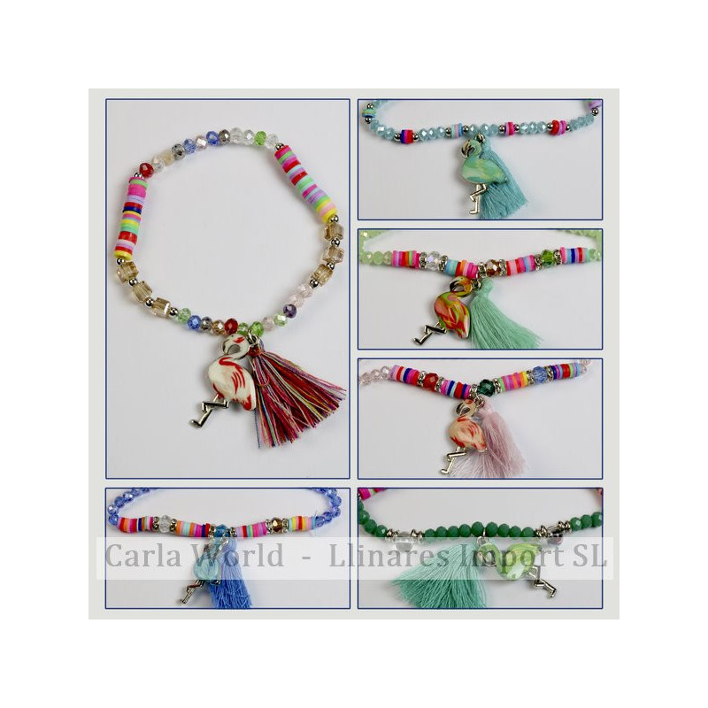 Gancho 22 - Pulsera elástica con pompón. Modelo flamenco. Colores surtidos. Gancho 22 - Pulsera elástica con pompón. Modelo flamenco. Colores surtidos.