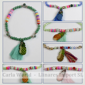 Hook 24 - Elastic bracelet with pompom. Pineapple model. Assorted colors.