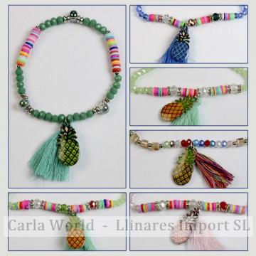 Gancho 24 - Pulsera elástica con pompón. Modelo piña. Colores surtidos.