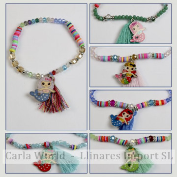 Gancho 28 - Pulsera elástica con pompón. Modelo sirena. Colores surtidos.