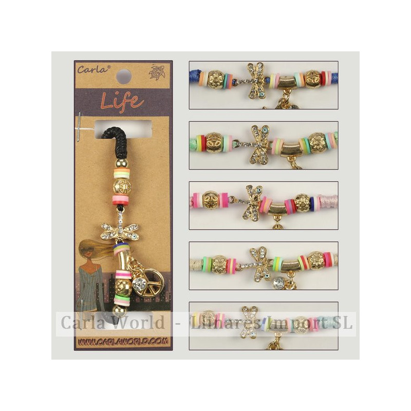 Gancho 37 – Pulsera borla modelo Libélula con cordón. Colores surtidos. Gancho 37 – Pulsera borla modelo Libélula con cordón. Colores surtidos.