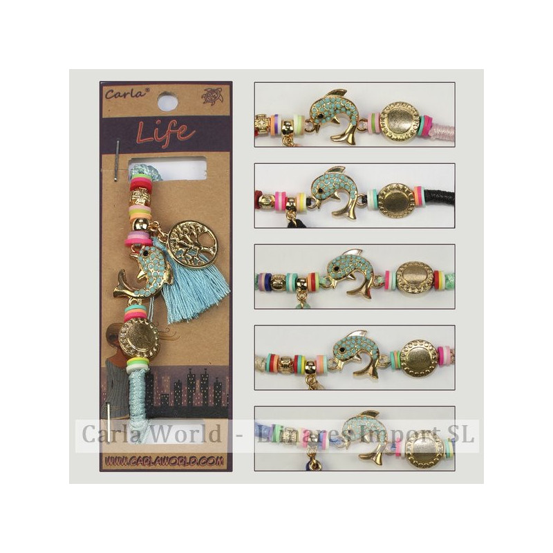 Gancho 48 - Modelo de golfinho com pulseira Tassel com cordão. Cores sortidas Gancho 48 - Modelo de golfinho com pulseira Tassel com cordão. Cores sortidas