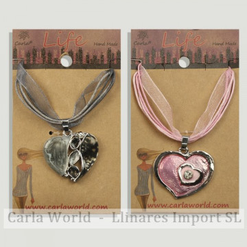 Hook 101 - Metal pendant with cord. Heart models. Assorted colors.